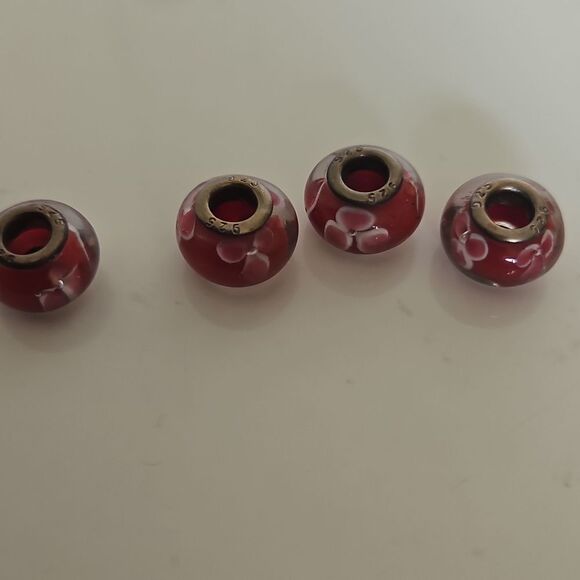 Murano Glass Floral Bead Set Of 4 Charms - Picture 5 of 16